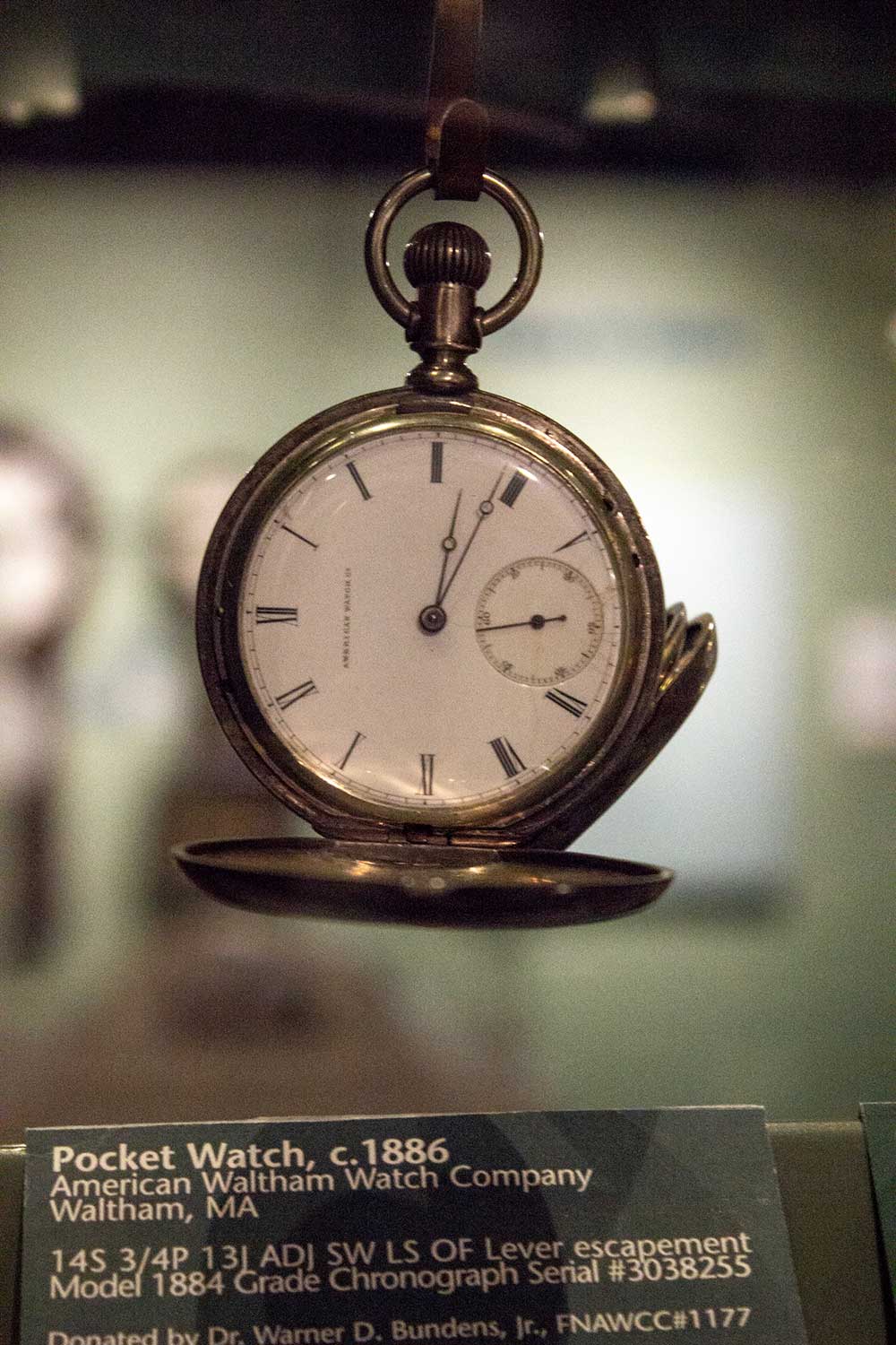 A pocket watch, ca. 1886, from the American Waltham Watch Company at the National Watch & Clock Museum