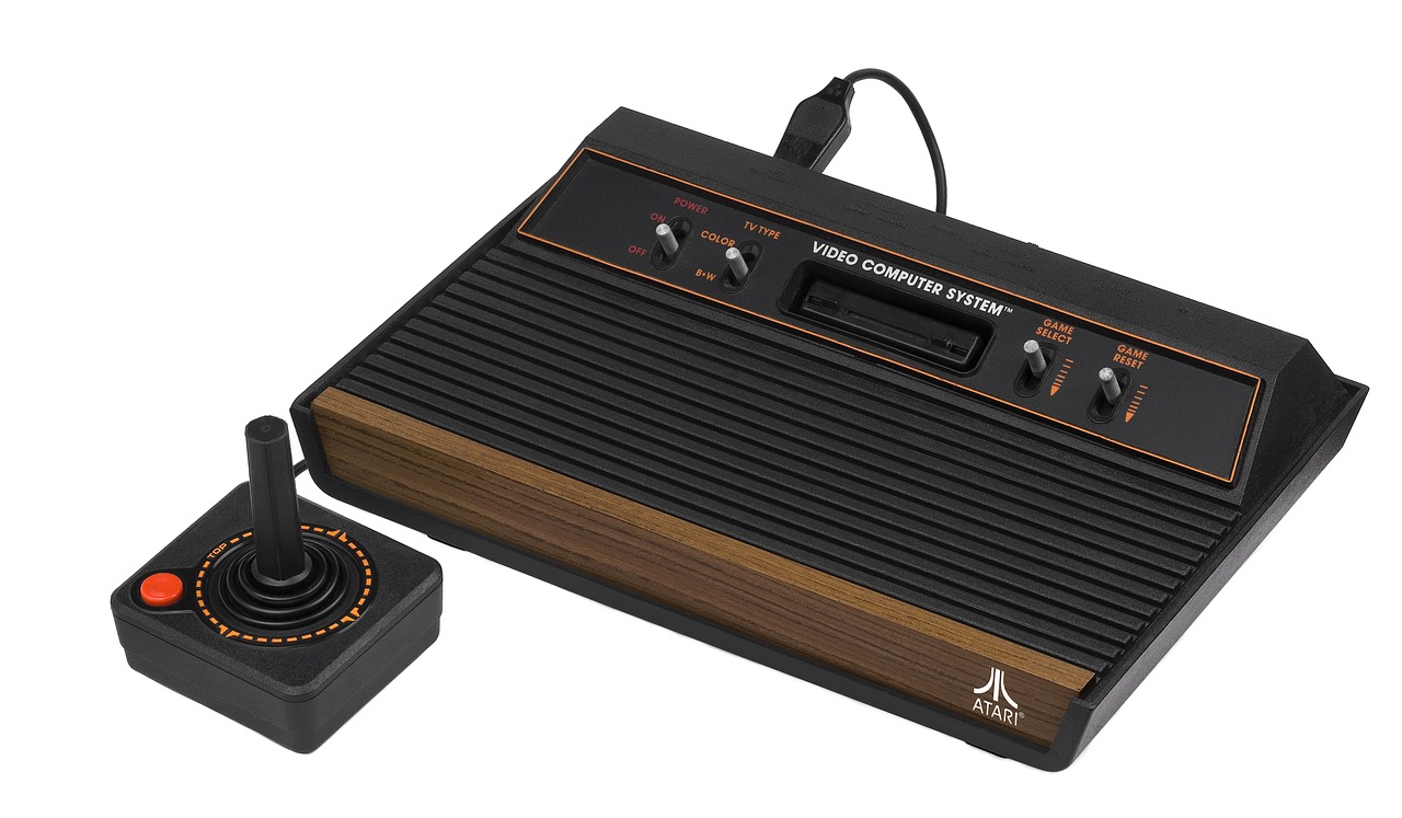 Atari game console on white background