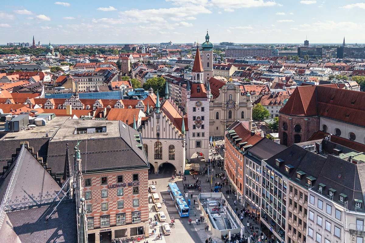 Aerial view of the German city of Munich