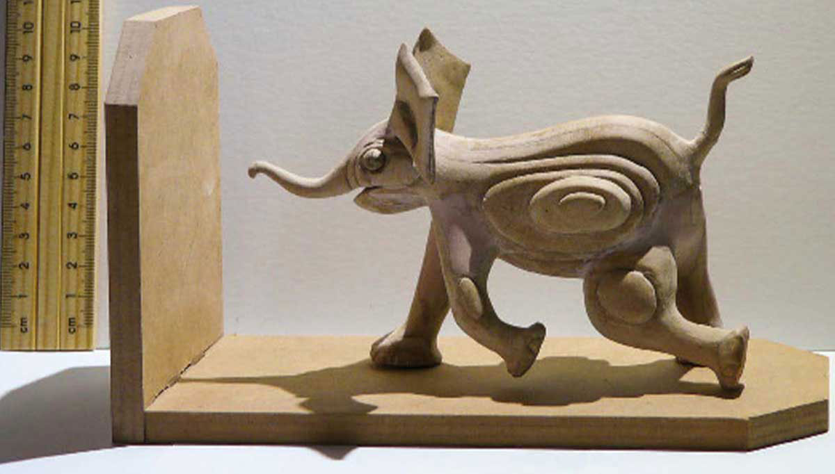 Fiberboard model of the unfinished baby elephant
