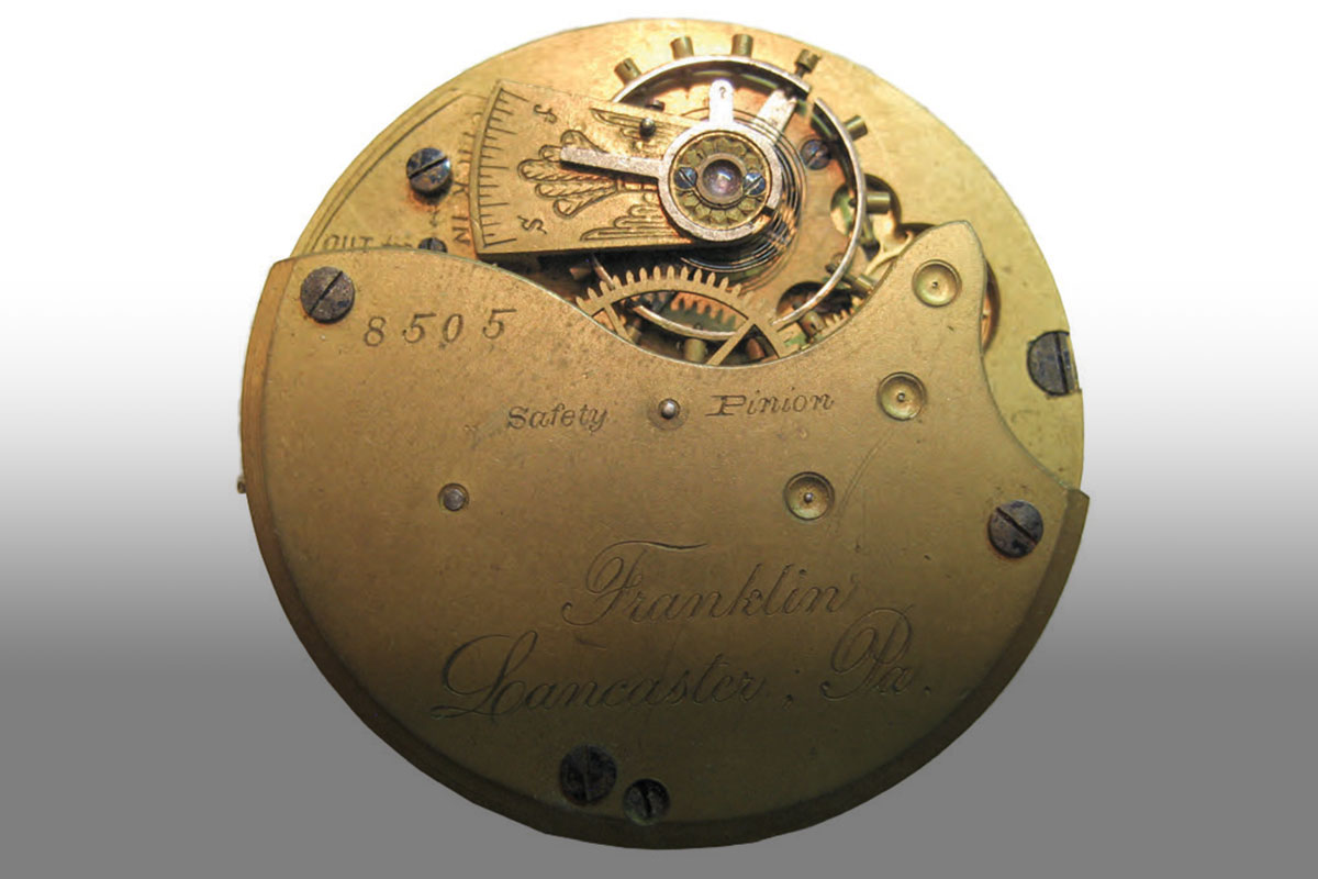 Pocket watch with Franklin Lancaster, PA engraved on its top plate